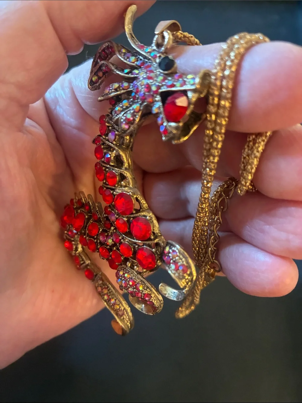 Red Dragon Pendant Necklace - Gold Tone Statement Jewelry
